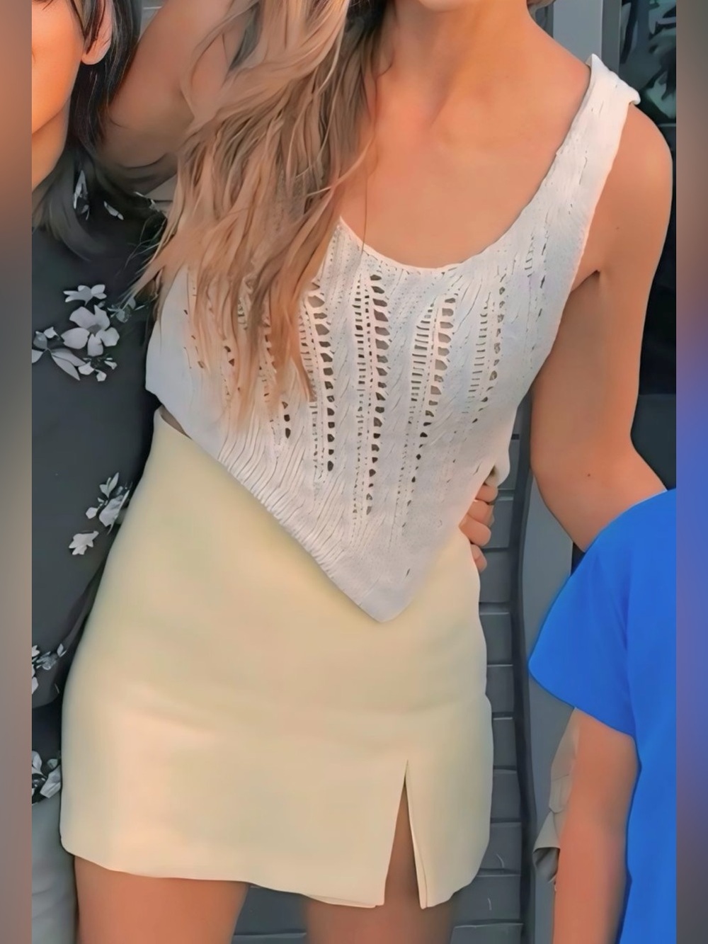 Zara Cream Openwork Knit Tank Top small